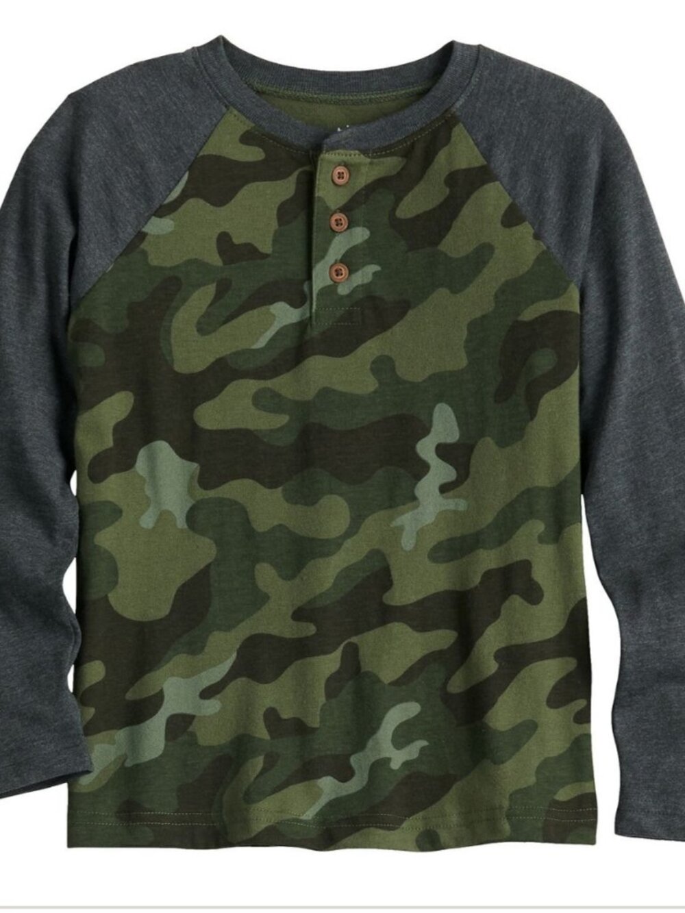 Boys Size 6 Jumping Beans Raglan Henley Top Camo Style New with Tags